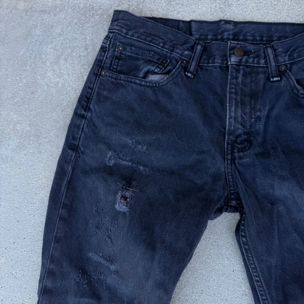 Levi's 511 Slim Fit Distressed Black Jeans Mens‎ 32x32 Faded Ripped Denim